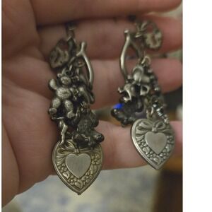 Charm Earrings Silver-tone Vintage Heart Bear Duck Cherub Rabbit Adorable!!!
